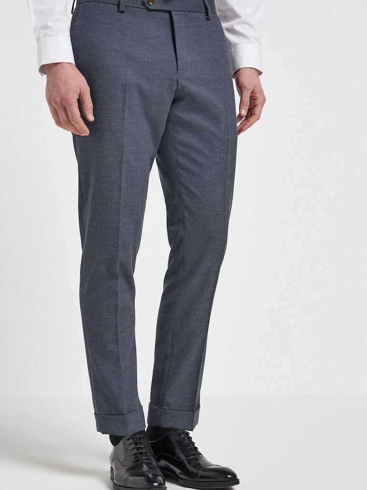 Blue Slim Fit Slim Fit Trimmed Herringbone Suit: Trousers - Image 1 of 6