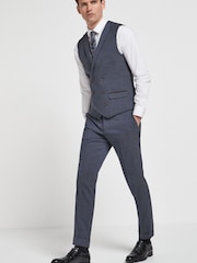 Blue Slim Fit Slim Fit Trimmed Herringbone Suit: Trousers - Image 4 of 6