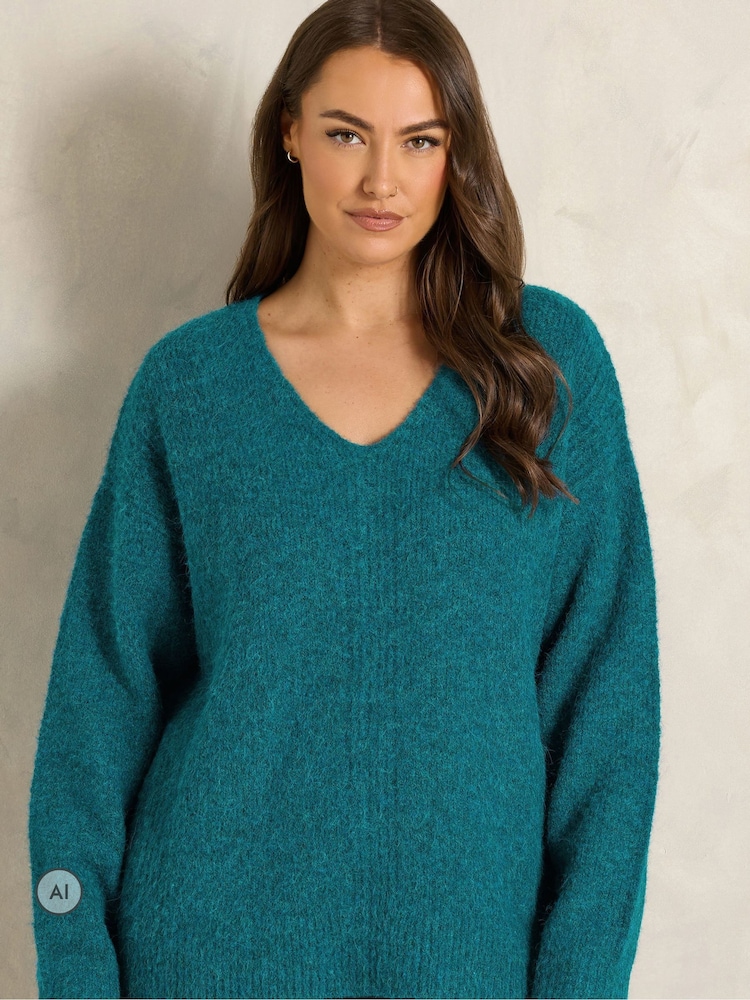 Evans Blue V-Neck Knitted Jumper - Image 1 of 6 Evans Blue V-Neck Knitted Jumper - Image 1 of 6