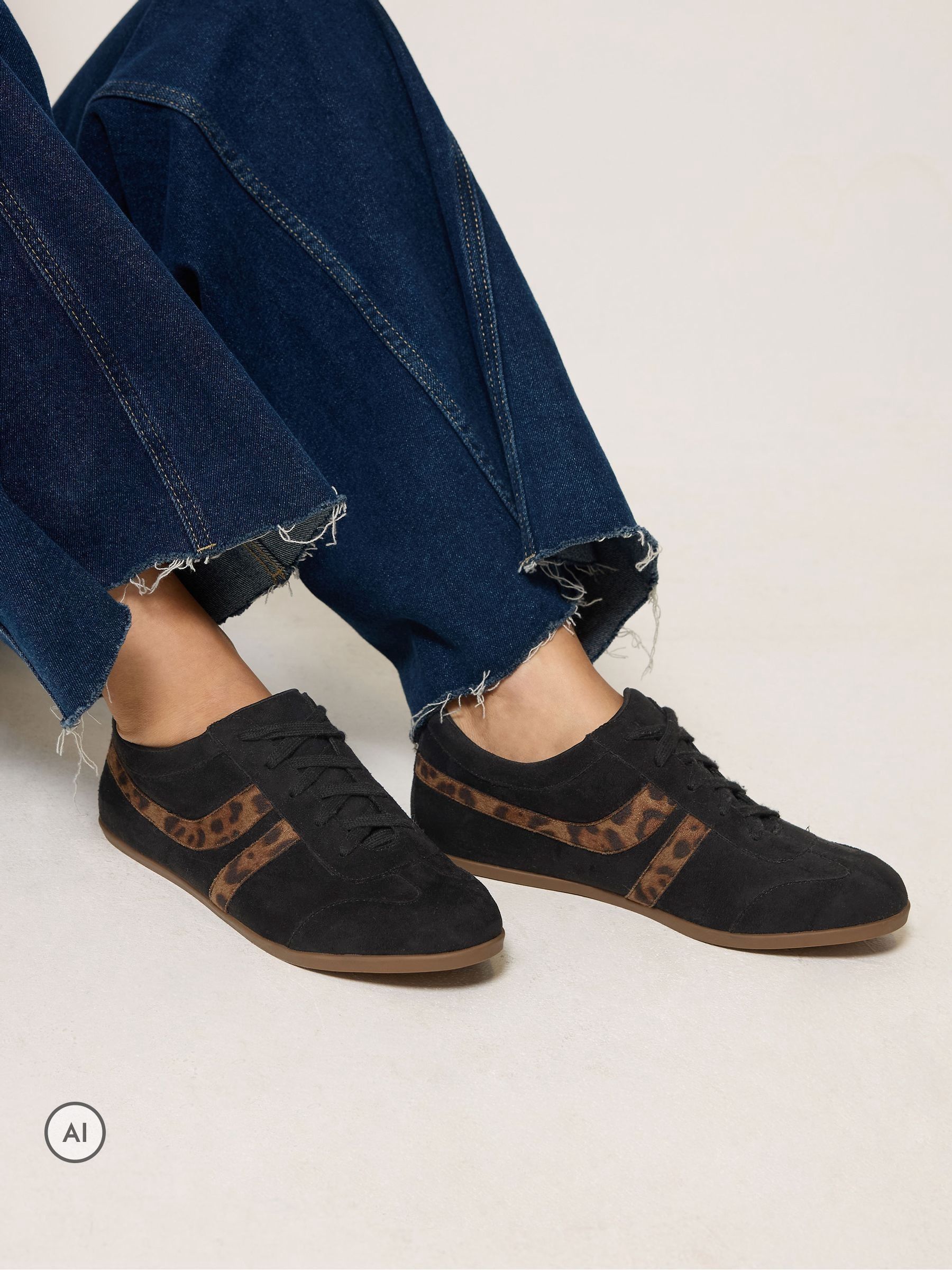 Long Tall Sally Women's Leopard Retro Faux Suede Trainers In Standard Fit in Black | Size: 11 - Image 2
