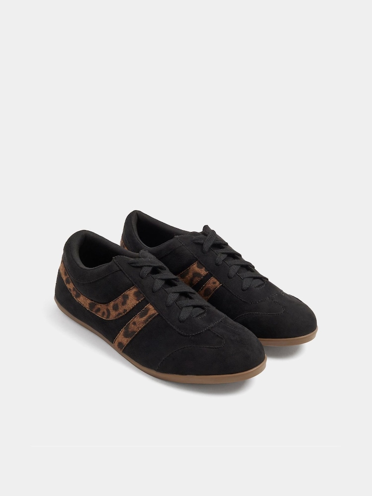 Long Tall Sally Black Leopard Retro Faux Suede Trainers In Standard Fit - Image 2 of 5