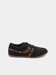 Long Tall Sally Black Leopard Retro Faux Suede Trainers In Standard Fit - Image 3 of 5