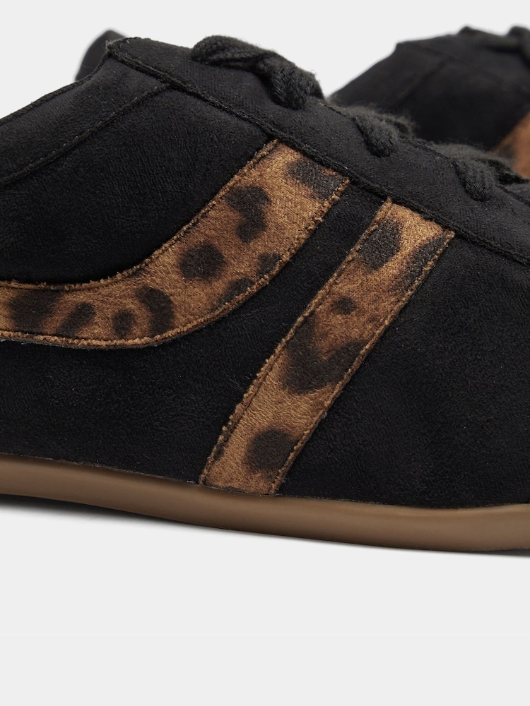 Long Tall Sally Black Leopard Retro Faux Suede Trainers In Standard Fit - Image 5 of 5