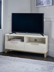 White Bronx Up to 46 inch Corner Oak Effect Slim TV Unit - Image 1 of 8