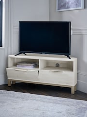 White Bronx Up to 46 inch Corner Oak Effect Slim TV Unit - Image 2 of 8