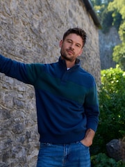 Saltwell Blue Denim Trim Funnel Neck Quarter Zip Fleece - Image 1 of 7