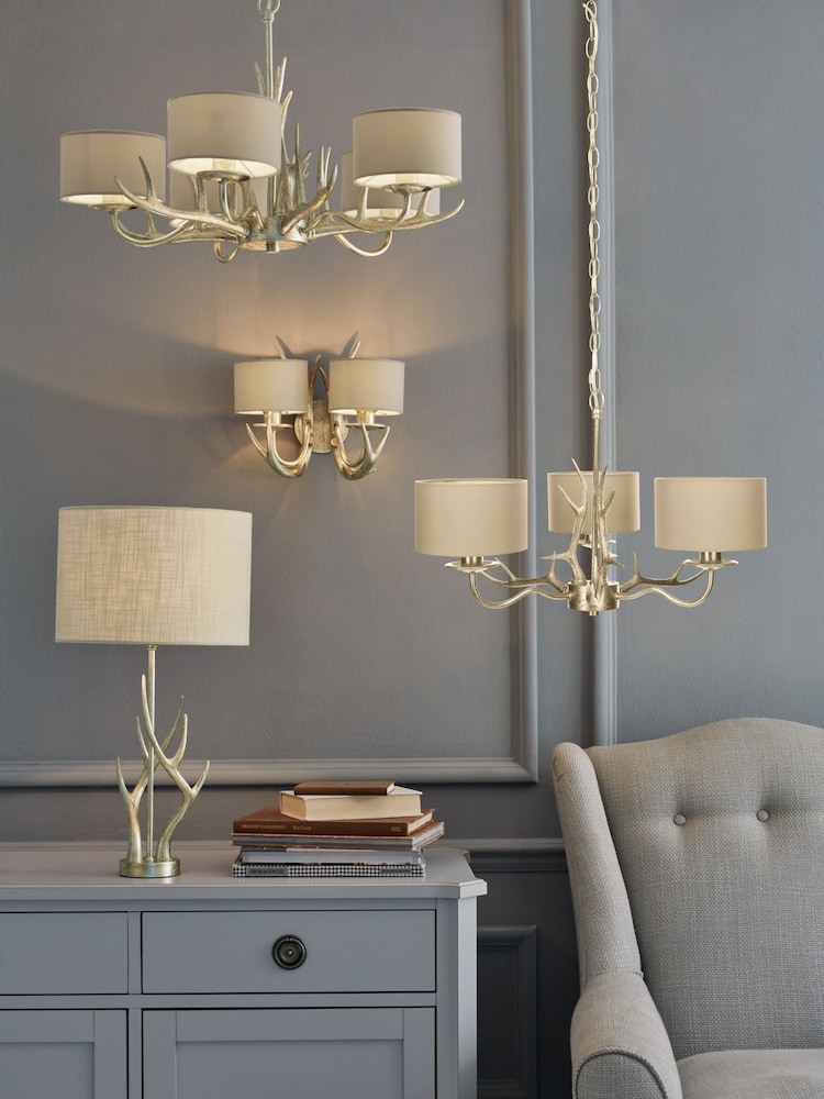 Laura Ashley Gold Mulroy Antler Chandelier 3 Light Ceiling Light - Image 2 of 5