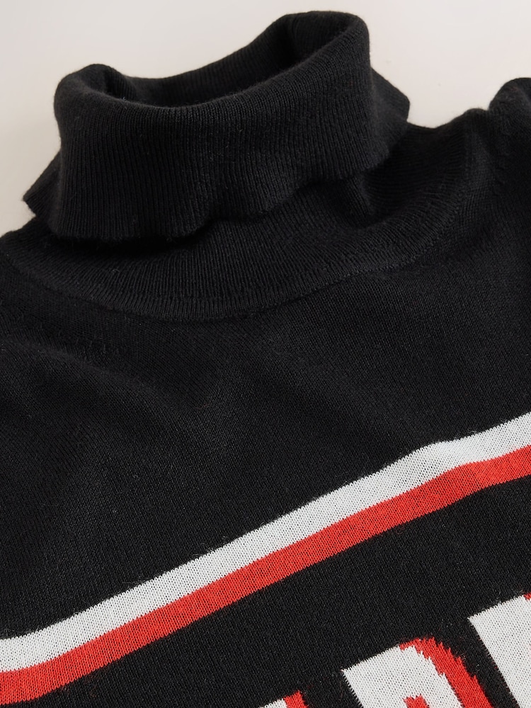 Black Apres Ski Slogan Long Sleeve Roll Neck Jumper - Image 3 of 3