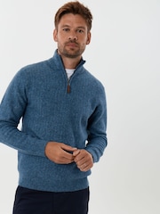 Saltwell Blue Honeycomb Stitch Quarter Zip Jumper - Image 1 of 5