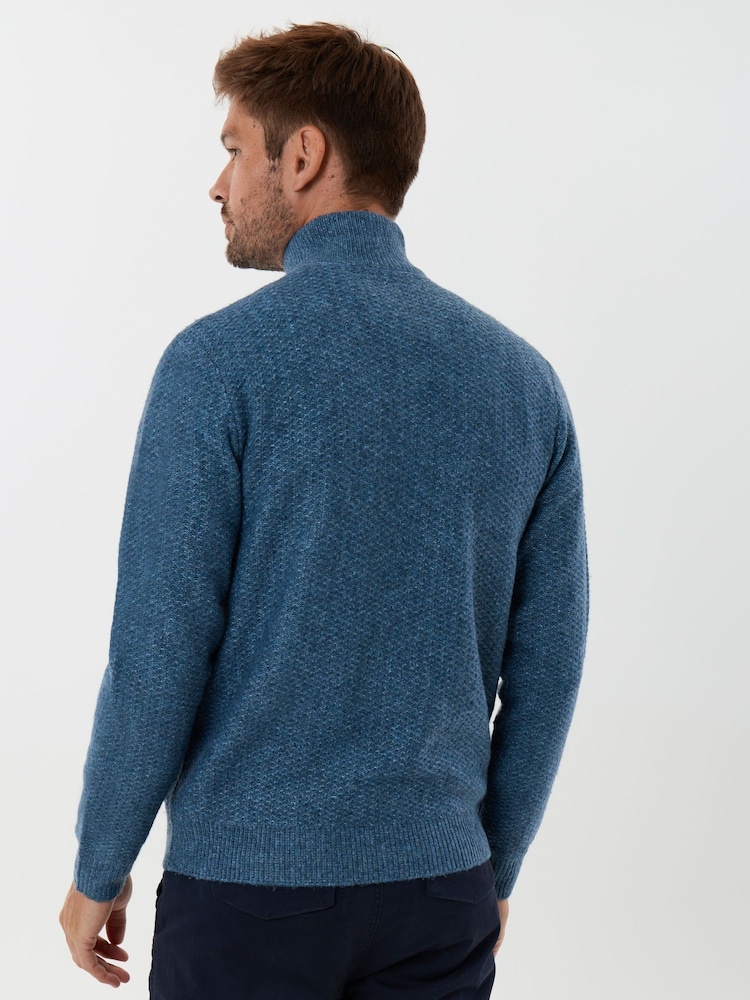 Saltwell Blue Honeycomb Stitch Quarter Zip Jumper - Image 2 of 5 Saltwell Blue Honeycomb Stitch Quarter Zip Jumper - Image 2 of 5