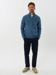 Saltwell Blue Honeycomb Stitch Quarter Zip Jumper - Image 3 of 5