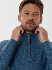 Saltwell Blue Honeycomb Stitch Quarter Zip Jumper - Image 4 of 5