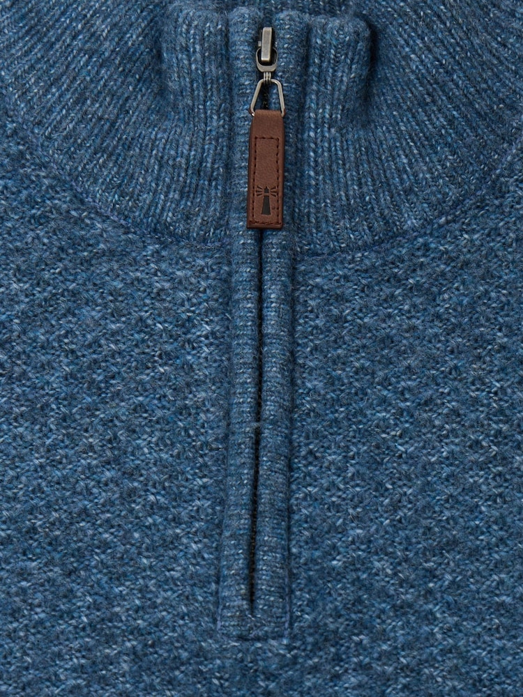 Saltwell Blue Honeycomb Stitch Quarter Zip Jumper - Image 5 of 5 Saltwell Blue Honeycomb Stitch Quarter Zip Jumper - Image 5 of 5