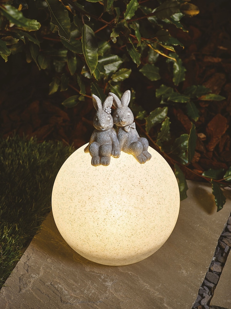 Grey Playful Rabbits Solar Ball Outdoor Light - Image 1 of 7