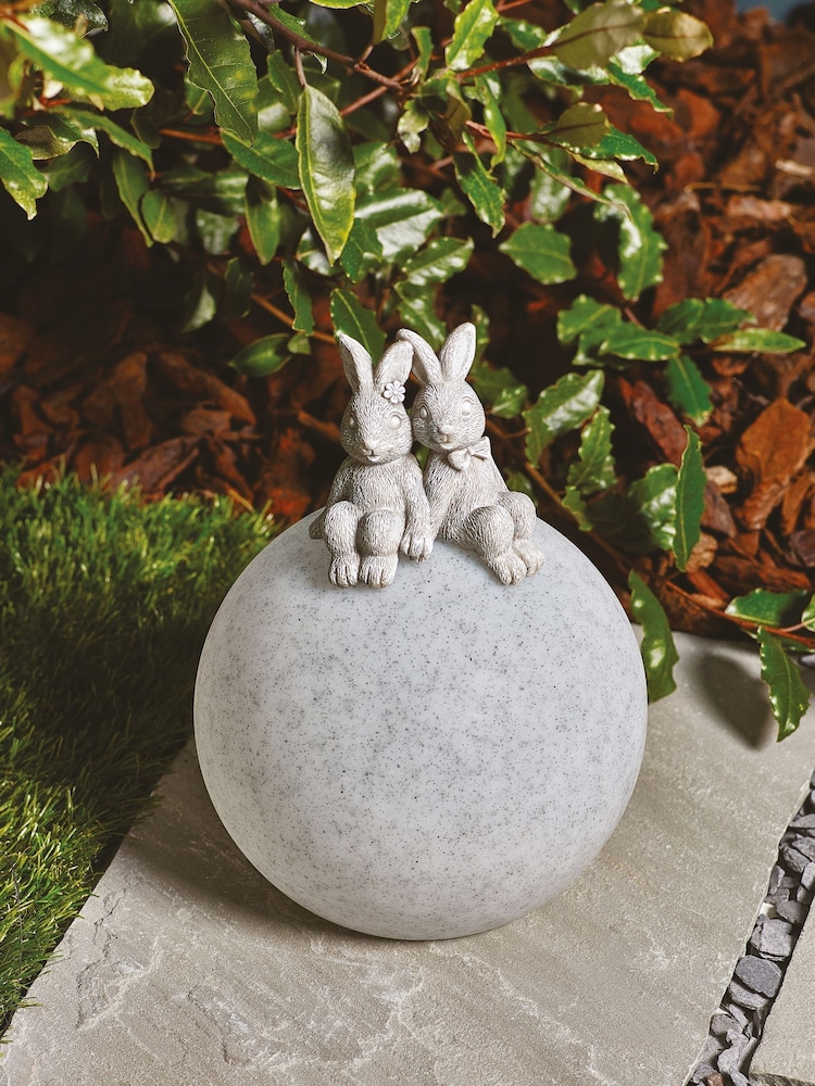 Grey Playful Rabbits Solar Ball Outdoor Light - Image 2 of 7