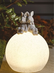 Grey Playful Rabbits Solar Ball Outdoor Light - Image 3 of 7