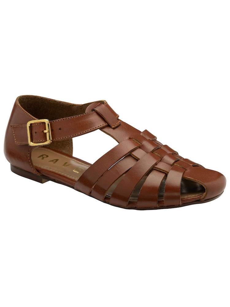 Ravel Brown Flat Leather Fisherman Sandals - Image 1 of 4