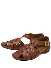 Ravel Brown Flat Leather Fisherman Sandals - Image 2 of 4