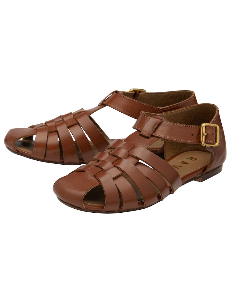 Ravel Brown Flat Leather Fisherman Sandals - Image 2 of 4