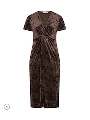 Yours Curve Brown London Crushed Velvet Knot Dress - Image 5 of 6