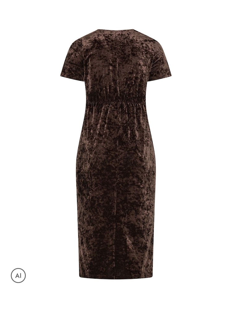 Yours Curve Brown London Crushed Velvet Knot Dress - Image 6 of 6 Yours Curve Brown London Crushed Velvet Knot Dress - Image 6 of 6