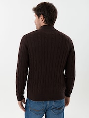 Saltwell Brown Cable Knit Cotton Funnel Neck Quarter Zip Jumper - Image 2 of 5
