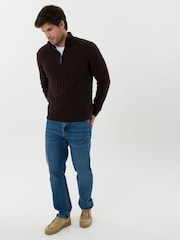 Saltwell Brown Cable Knit Cotton Funnel Neck Quarter Zip Jumper - Image 3 of 5