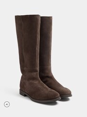 Long Tall Sally Brown Suede Knee High Riding Boots In Standard Fit - Image 2 of 5