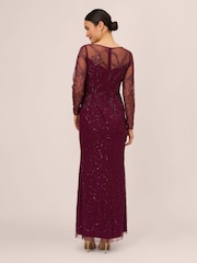 Adrianna Papell Red Studio Beaded Long Sleeve Gown - Image 2 of 6