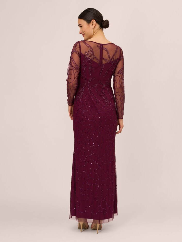 Adrianna Papell Red Studio Beaded Long Sleeve Gown - Image 2 of 6
