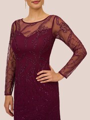 Adrianna Papell Red Studio Beaded Long Sleeve Gown - Image 3 of 6