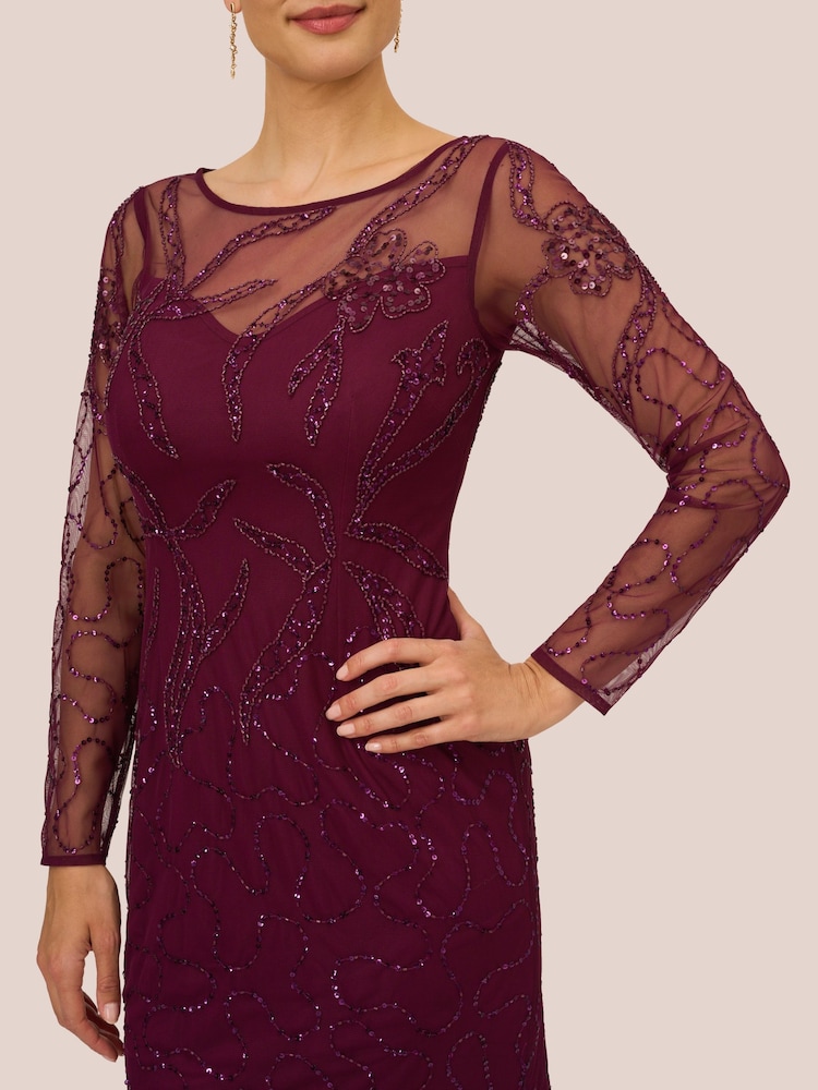 Adrianna Papell Red Studio Beaded Long Sleeve Gown - Image 3 of 6