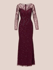 Adrianna Papell Red Studio Beaded Long Sleeve Gown - Image 5 of 6