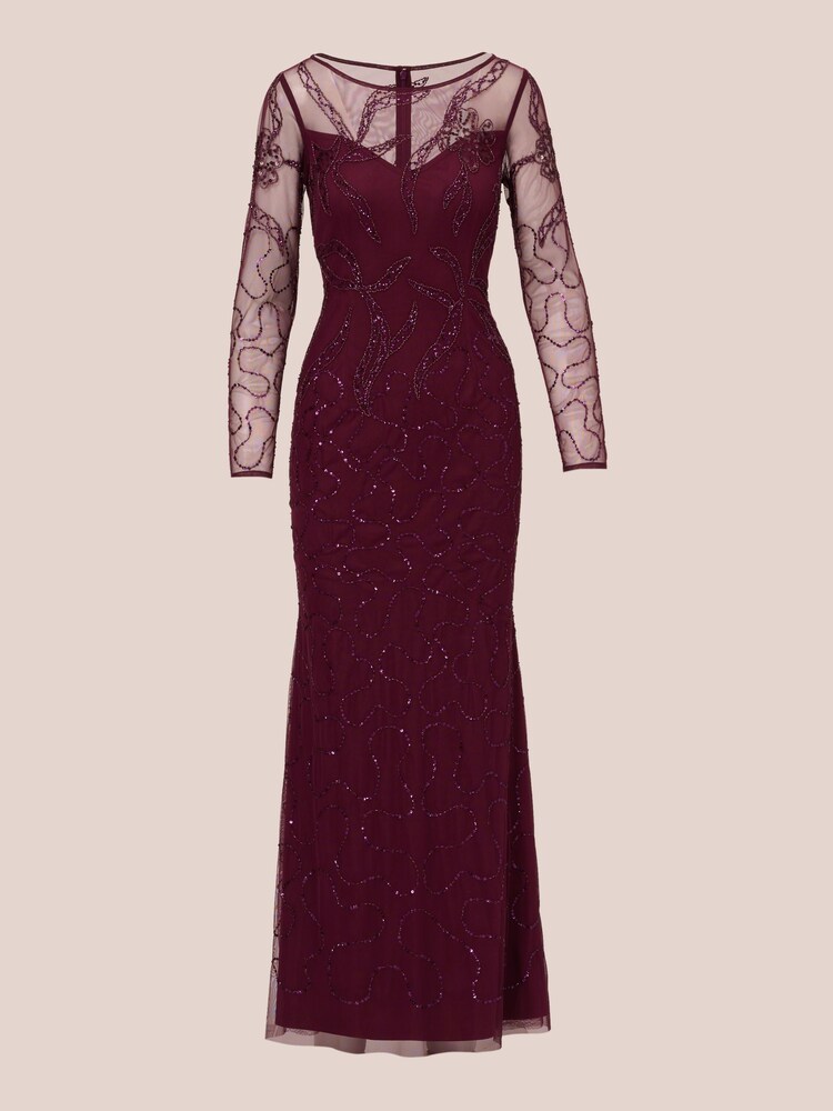 Adrianna Papell Red Studio Beaded Long Sleeve Gown - Image 5 of 6