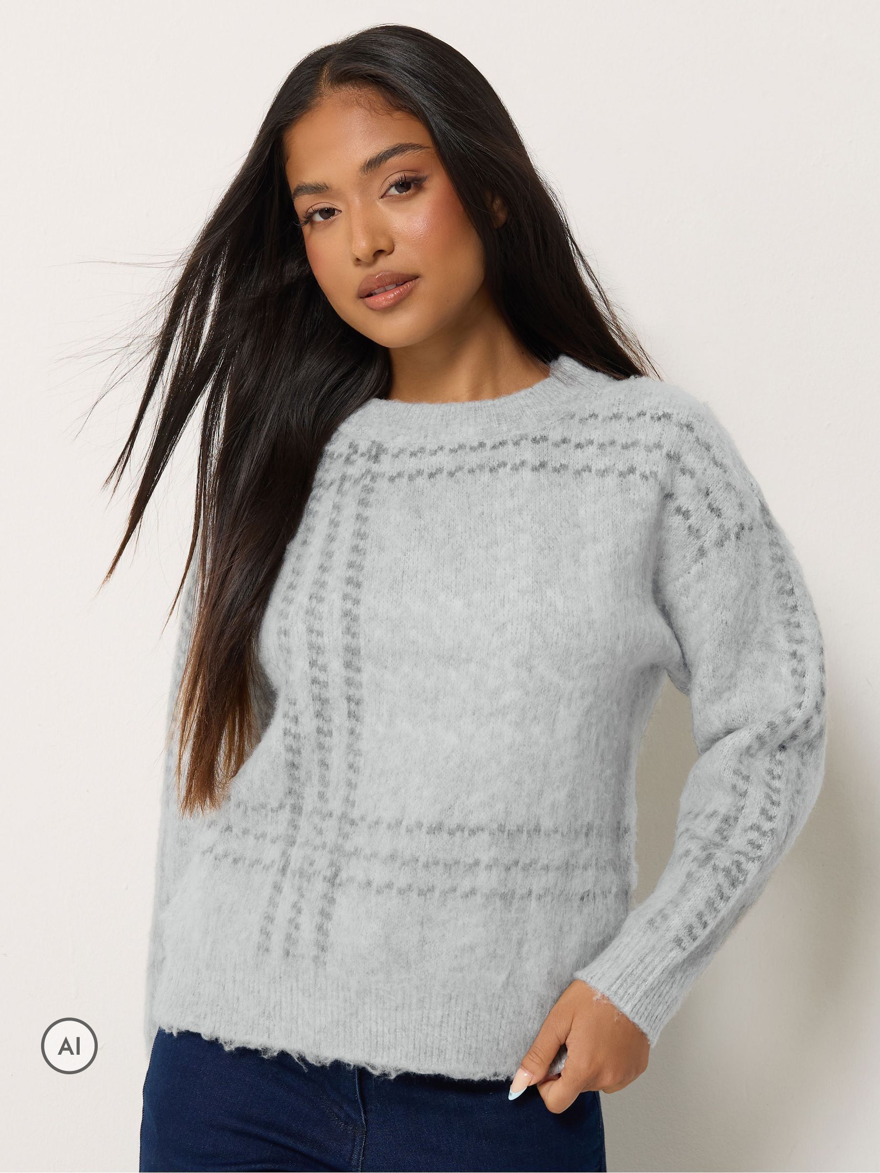 M&Co Women's Light Grey Petite Fluffy Jumper In | Size: 8-10 - Image 1