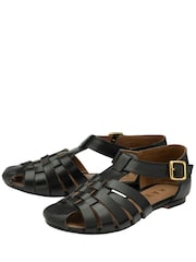 Ravel Black Flat Leather Fisherman Sandals - Image 2 of 4