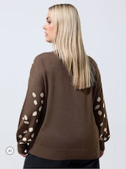 Yours Curve Brown Limited Deer Print Knitted Jumper - Image 3 of 6