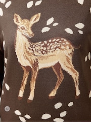 Yours Curve Brown Limited Deer Print Knitted Jumper - Image 4 of 6