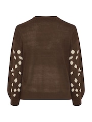 Yours Curve Brown Limited Deer Print Knitted Jumper - Image 6 of 6