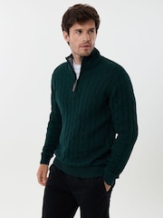 Saltwell Cable Knit Bomull Hög ståkrage Quarter Zip Jumper - Bild 1 av 5