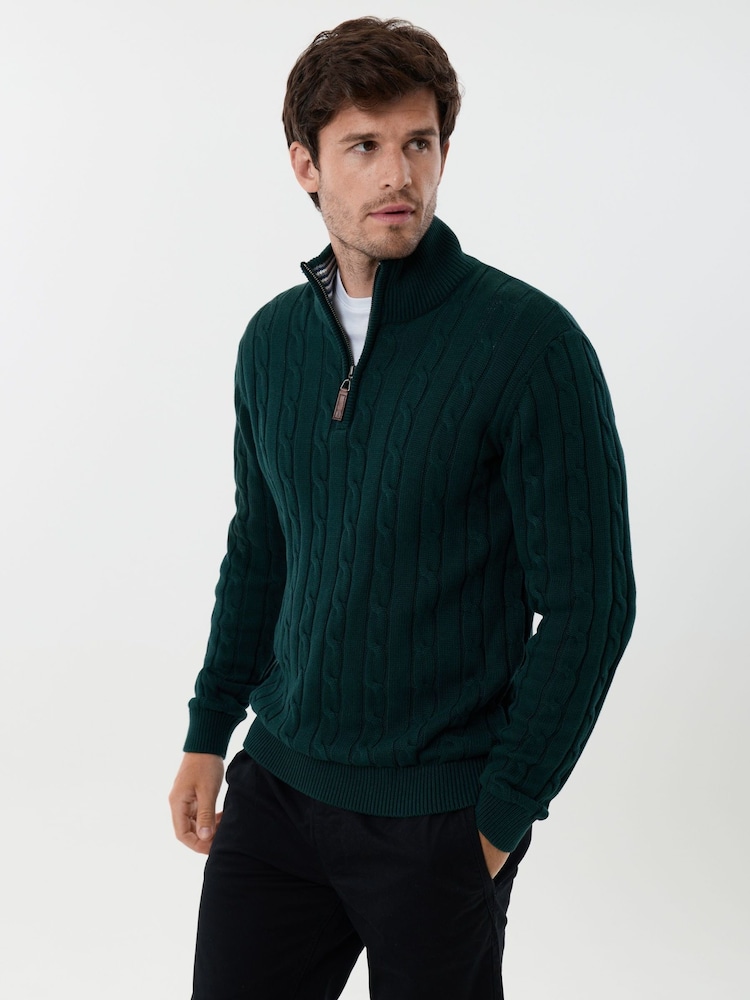 Saltwell Cable Knit Bomull Hög ståkrage Quarter Zip Jumper - Bild 1 av 5
