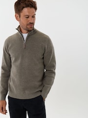 Saltwell Brown Double-Layered Collar Quarter Zip Jumper - Image 1 of 6