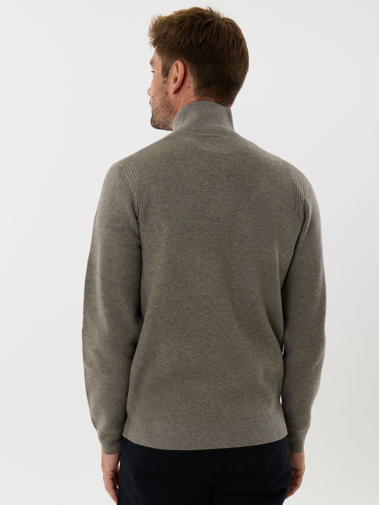 Saltwell Brown Double-Layered Collar Quarter Zip Jumper - Image 2 of 6 Saltwell Brown Double-Layered Collar Quarter Zip Jumper - Image 2 of 6