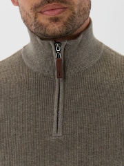 Saltwell Brown Double-Layered Collar Quarter Zip Jumper - Image 4 of 6