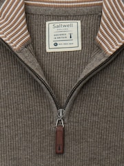 Saltwell Brown Double-Layered Collar Quarter Zip Jumper - Image 6 of 6