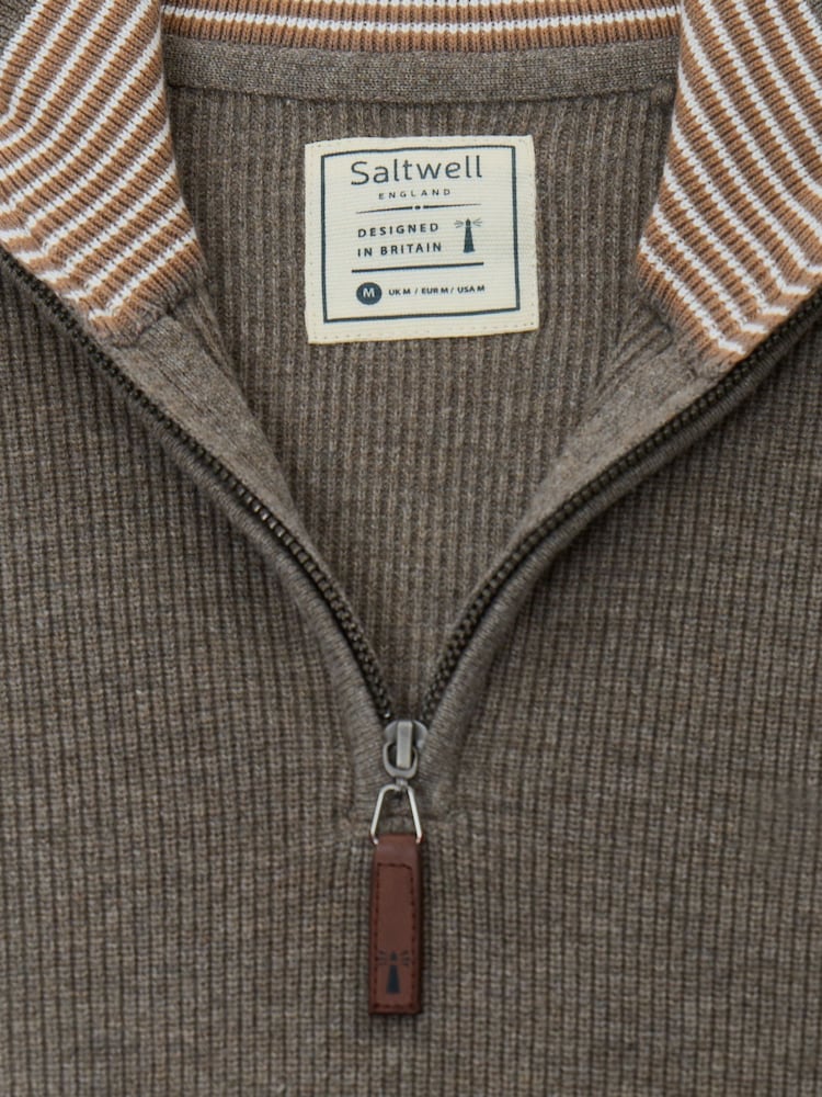 Saltwell Brown Double-Layered Collar Quarter Zip Jumper - Image 6 of 6 Saltwell Brown Double-Layered Collar Quarter Zip Jumper - Image 6 of 6