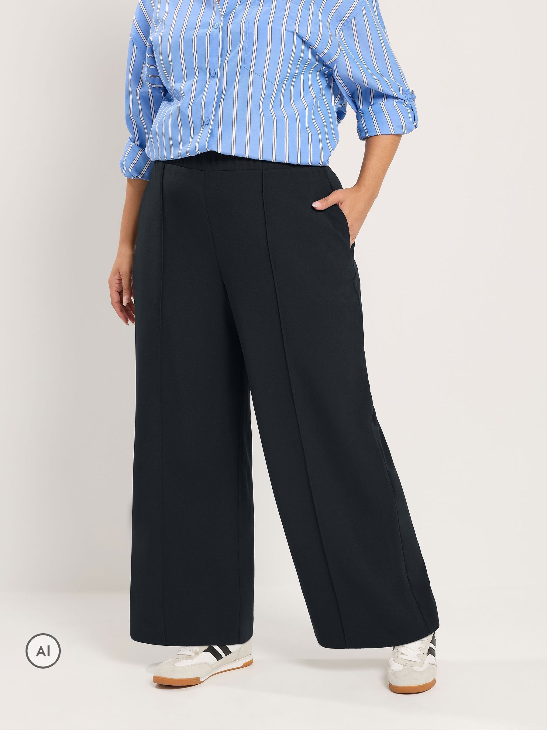 Yours Women's Black Pleat Front Trousers In 26-28R - Image 2