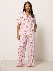 PixieGirl Petite Pink Soft Touch Teddy Print Pyjamas - Image 1 of 5