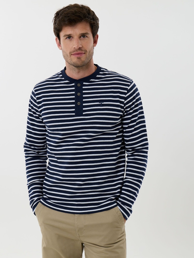 Saltwell Blue Textured Cotton Grandad Collar Top - Image 1 of 5 Saltwell Blue Textured Cotton Grandad Collar Top - Image 1 of 5