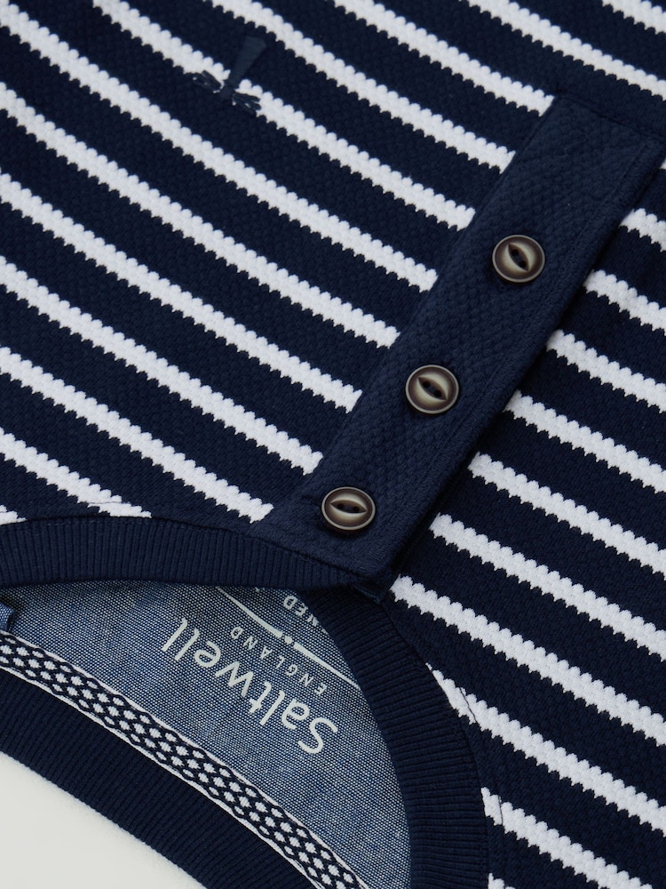 Saltwell Blue Textured Cotton Grandad Collar Top - Image 5 of 5 Saltwell Blue Textured Cotton Grandad Collar Top - Image 5 of 5